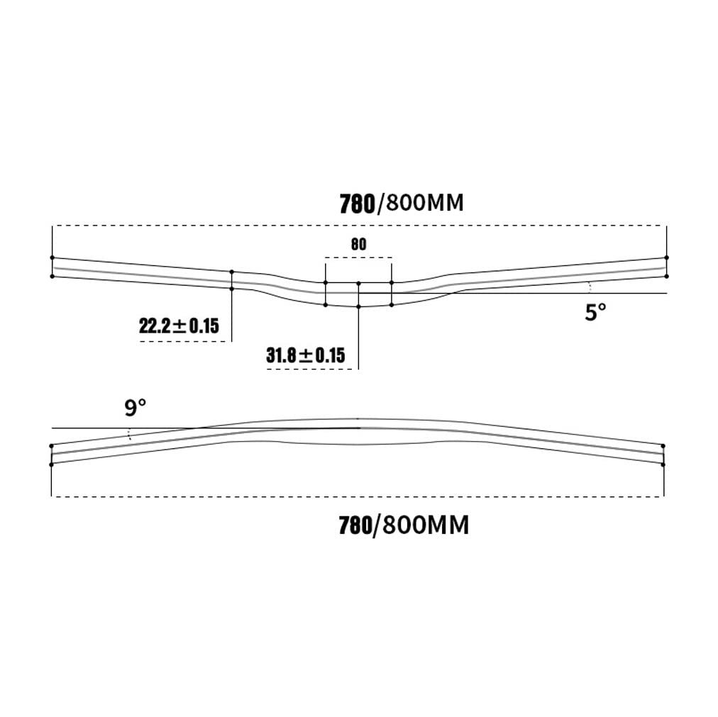 HIMALO Mountain Bike Riser Handlebars 31.8mm MTB Handlebar 780mm 800mm Aluminum Alloy Extra Long Bars DH/XC/AM (Color : Black, Size : 780mm)