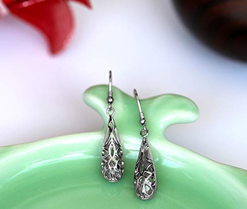 Politeny Silver Teardrop Filigree Dangle Earrings For Women Fashion Gold Plated(Clear Cz) #TOP2