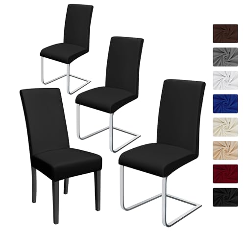 BalladHome Housse de Chaise Décor 4 Pièces Housse Chaise Extensible Couverture de Chaise Spandex élastique Universel et Facile à Nettoyer pour Diverses Occasions (4 Pièces, Noir)-J