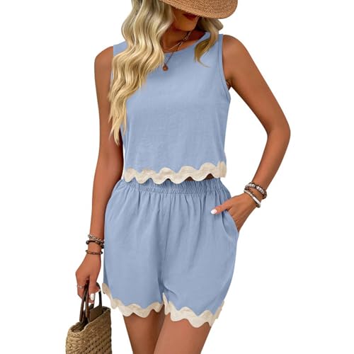 Ensemble deux pièces décontracté femme vêtements de plage mode été short et haut court fluide