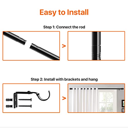 Curtain Rods, 24 To 50 Inch Curtain Rod For Windows, 1" Dia Heavy Duty Splicing Curtain Rod With Bracket, Adjustable Easy Install Drapery Rod For Patio Outside, Bedroom, Living Room, Kitchen, Black #TOP2