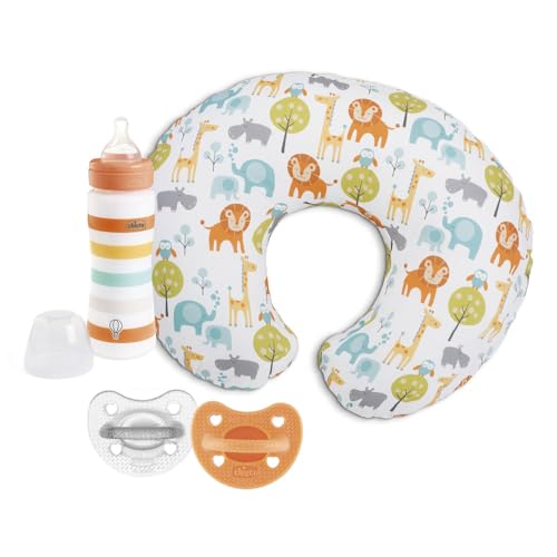 Boppy Chicco Set de Cojín de Lactancia para Bebés, Biberón WB 330 ml y Chupete Luxe 6-16 Meses, Idea de Regalo, 4 Meses+