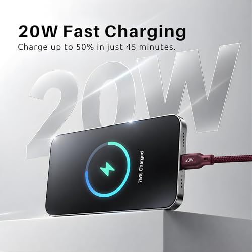 Image of PHILIPS DLC4130VI /94 20W iPhone Original Type-A to Lightning Fast Charging Cable (1m, Iron Red) | MFi Certified | 480Mbps Data Sync | Nylon Braided | Compatible with iPhone & Other Lightning Devices