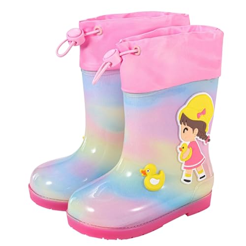IWIHMIV Toddler Boys Rain Boots Rubber Rain Boots for Kids Outdoor Drawstring Printed Lightweight Rainboots for Girls