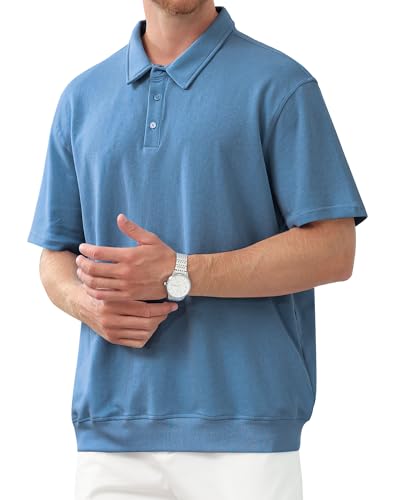 Men's Polo Shirts Short Sleeve Casual Banded Bottom Stretch Button Down Classic Golf Shirts Collared T-Shirt3
