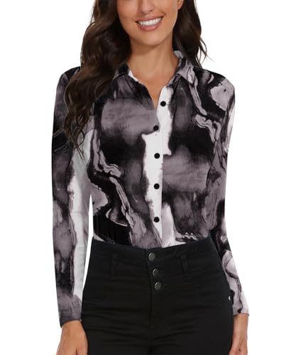 Image of Soneven Womens Golf Polo Shirts 3 /4 Long Sleeve V Neck Button Down Shirts Business Causal Work Blouses Tops