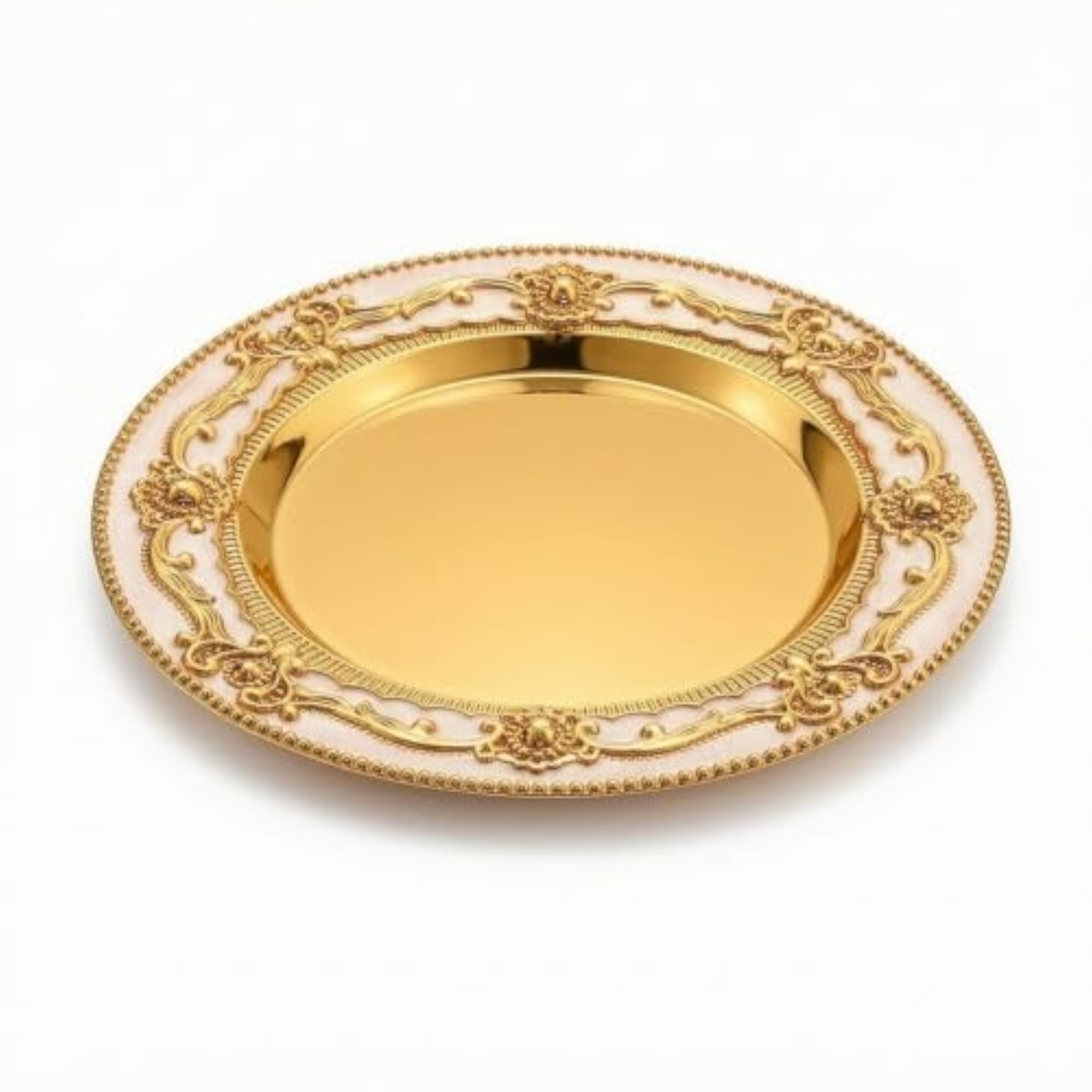 Baroque-Style Round Tray, Vintage Gold Design