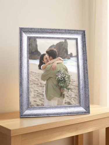 Image of GOLDEN PEACOCK 6x8 Inch Photo Frame - Antique Silver Grey Finish | Vintage Decorative Tabletop & Wall Hanging Picture Frame for Living Room, Office & Anniversary Gifting