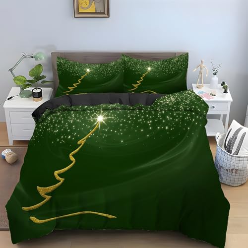 Housse de Couette 160x200 Vert avec Zip Parure de Lit Microfibre Douce sans Repassage
