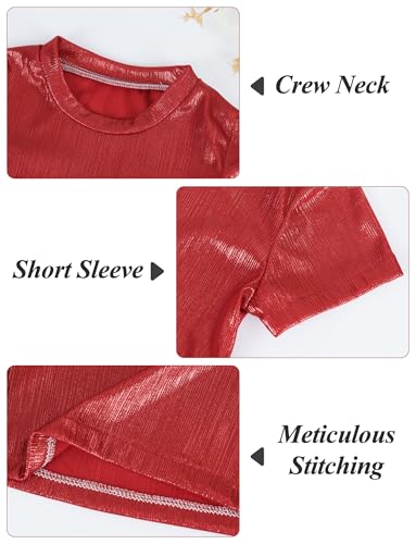 Happy Cherry Shiny Metallic Crop Top for Toddler Girls Trendy Short Sleeve Casual T Shirt4