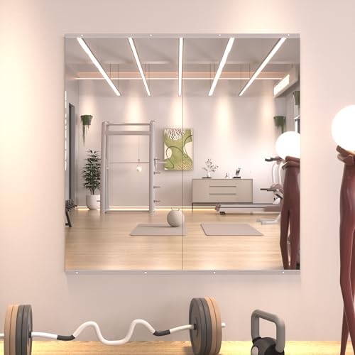 WEER Miroirs de Salle de Sport, Grands Miroirs sans Cadre, 120 x 60cm x 2 Pièces, en Verre Trempé, à Fixer au Mur pour Salle de Sport, Yoga, Garage,...