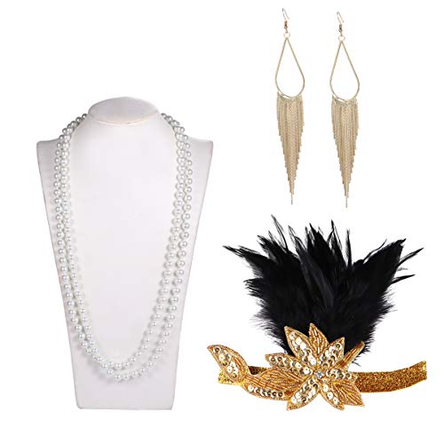 Beaupretty tiara de pena melindrosa colar brincos luvas suporte de cigarro para fantasia de Hallowee