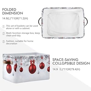 senya Christmas Basket, New Year Fir Branches Red Christmas Balls Foldable Fabric Collapsible Storage Bins Organizer Bag for Storage Clothes senya Christmas Basket New Year Fir Branches Red Christmas Balls Foldable Fabric Collapsible Storage Bins Organizer Bag for Storage Clothes