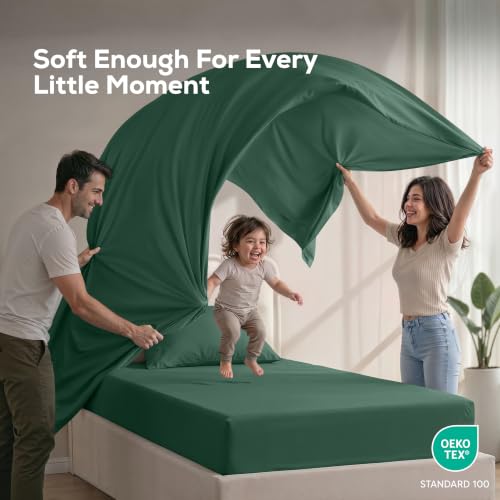 Image of Utopia Bedding Twin XL Sheet Set - Dorm Room Essentials for Students, 3 Piece Soft & Breathable Microfiber College Bedding, 1 Fitted Sheet, 1 Flat Sheet & 1 Pillowcase - Oeko Tex (Emerald Green)