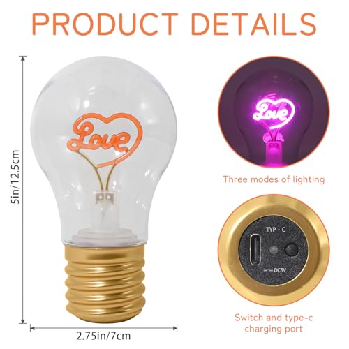 Image of Love Cordless Moon Light Bulb,USB Rechargeable LED Table Lightbulb,Romantic Little Night Light Lamp for Valentine Home Decor Party Activityome Decoration Lamp