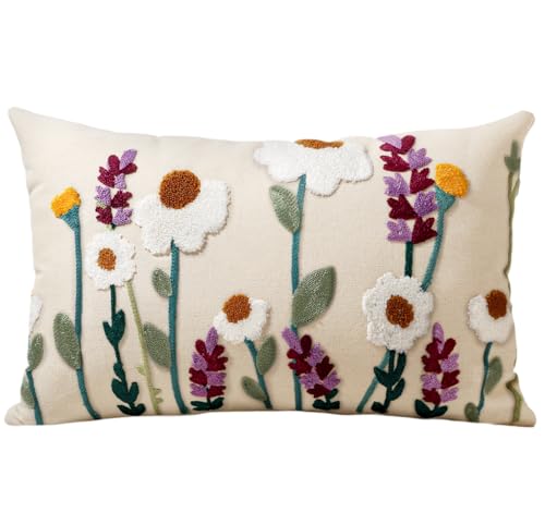 Kokaaee Embroidered Lumbar Pillow Cover - 20x12 Decorative Pillow Cover with Zipper Aesthetic Cute Design Boho Spring Summer Throw Pillowcase for...