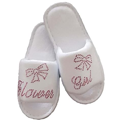 lin.m Bride Spa Slippers Bride Bridesmaid Bridal Wedding & Hen Night Guest Role Sparkling Pink Diamantes and Bow (12-2, Flower Girl) Cover