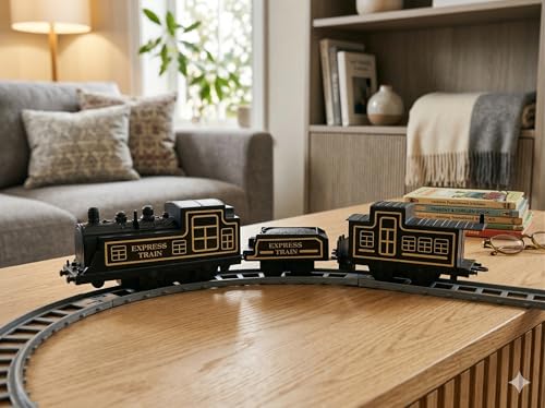 Image of Battery Operated Express Train Set for Boy | Railway Track Toy with Engine, Coal & Passenger Coach | 14 Piece Realistic Train Play Set