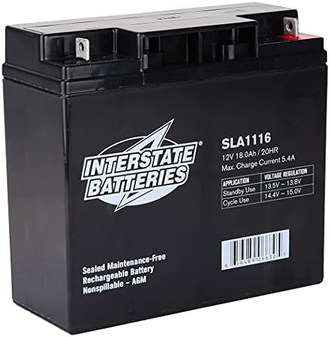Interstate Batteries 12V 18Ah Battery (SLA1116) Sealed Lead Acid Rechargeable SLA AGM (Nut & Bolt) Solar Power, Generators, Medical Devices, Fences