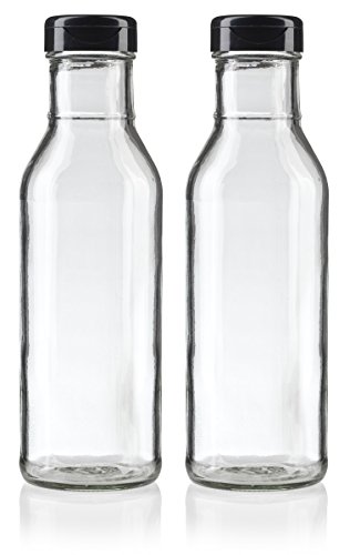Comparison: Best Salad Dressing Containers JUVITUS 12 oz Professional Clear Glass Thick Wall Sauce Bottle with Drip Resistant Flip Top Cap (2 Pack) for BBQ Sauce, Salad Dressings, more