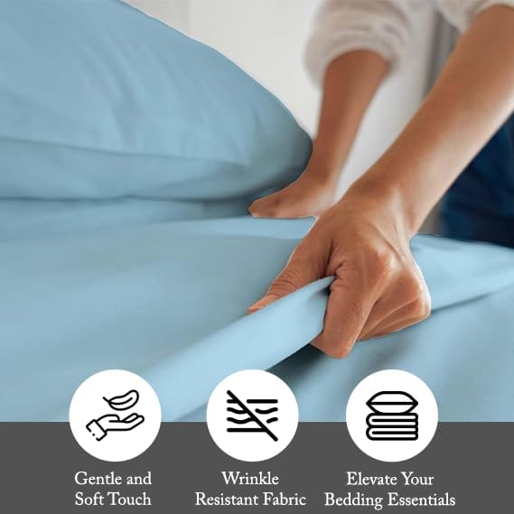 Miniatura 5 de Juego de sábanas tamaño California King 100% algodón egipcio de 1000 hilos, color azul cielo, para cama tamaño California King, juego de sábanas de