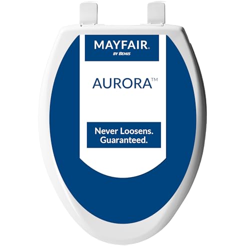 Mayfair Aurora Slow Close Toilet Seat, Easy Clean Hinges and Adjustable Perfect Fit Plastic Seat, Made in USA, Elongated, White