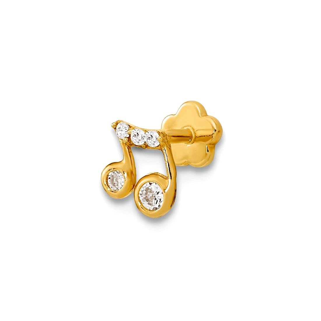 Körperschmuck aus 14 Karat Gold, 19 Gauge, Musiknote und Zirkonia, künstlicher Diamant-Knorpel, Körperschmuck, Maße: 8,48 x 4,74 mm breit, Schmuck für Damen, One Size, Zirkonia Edelstein Zirkonia