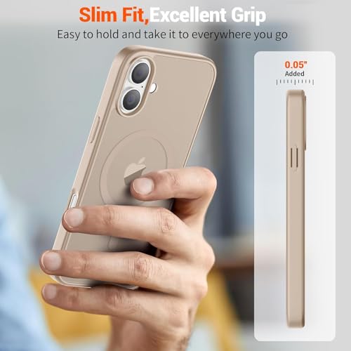 Image of SUPFINE Magnetic for iPhone 16 Case (Compatible with MagSafe)(Military Grade Drop Protection) Translucent Matte Shockproof with Anti-Fingerprint Phone Cover,Desert Gold