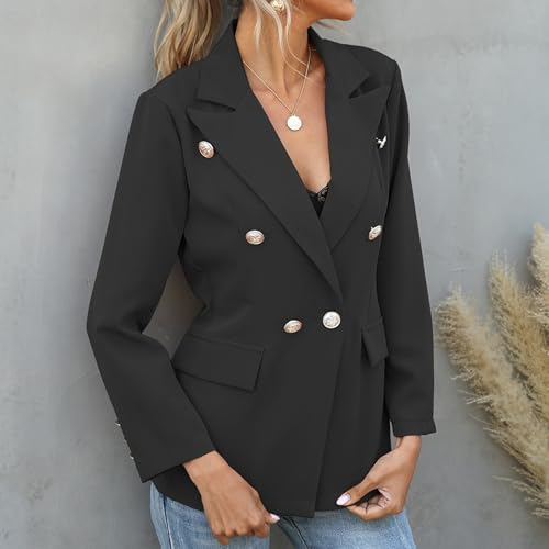 Womens Suit Business Casual Open Front Light Jackets Double Breasted Office Work Long Sleeve Blazers with Pockets3