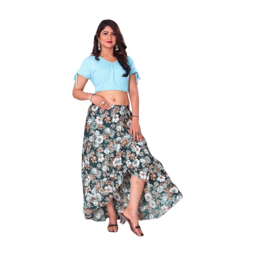 Image of JYESHTA Women's American Crepe Flared A Line Stitched Long Skirt with 12 Mtr Flare 40 in Height | Skirts for Women Long Length | Long Skirts for Girls