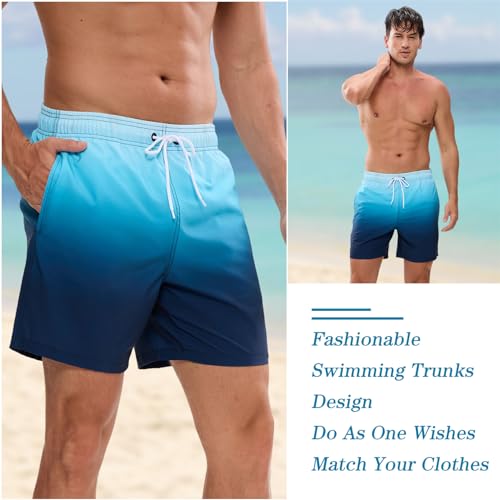 Mens Swimming Shorts Fashion Gradient Trunks for UK Men Quick Dry Beach Board Surf Shorts with Pockets Mesh Lining2