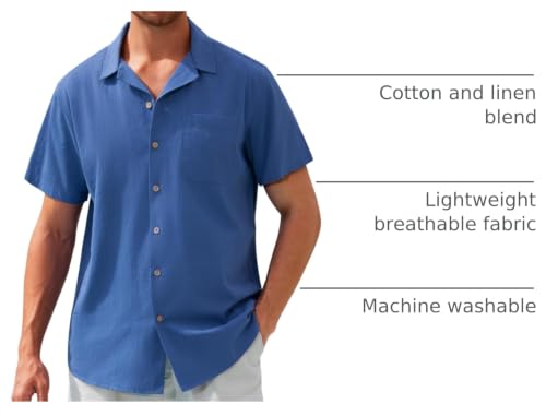 Image of Alimens & Gentle Mens Linen Shirts Cotton Hawaiian Shirts Short Sleeve Button Down Shirts Casual Summer Beach Tops