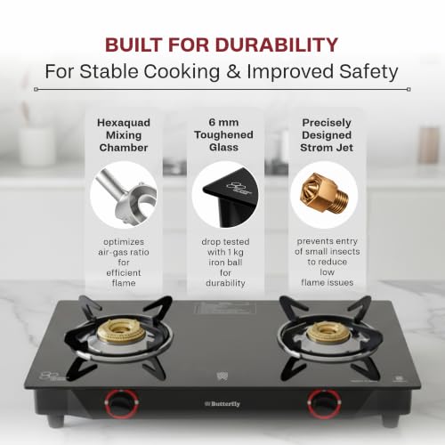 Butterfly Smart 2 Burner Glass Top Gas Stove with Manual Ignition - Image 3