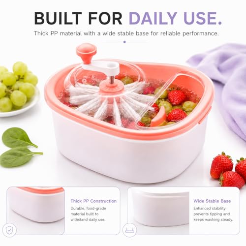 Image of Manual Fruit and Vegetable Cleaner Basket, Food Washer, Deep Cleaning Produce Rinse Bowl, Kitchen Strainer for Fruits and Vegitable, Pink