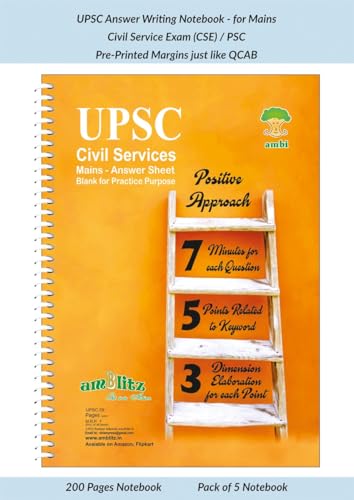 Image of amblitz UPSC Answer Writing Sheets | 200 Pages | Pack of 5 Notebook | 70 GSM Thick Paper | Civil Service Exam | PSC | UPSC Mains | Pre Printed Margins