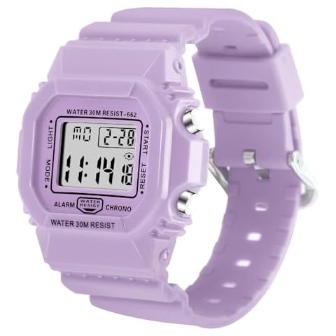 IBSO Women Digital Watch Sport Resistant Outdoor Waterproof Electronic Watch with Alarm, Stopwatch, Luminous Night Light Men Military (662 Purple) Cover