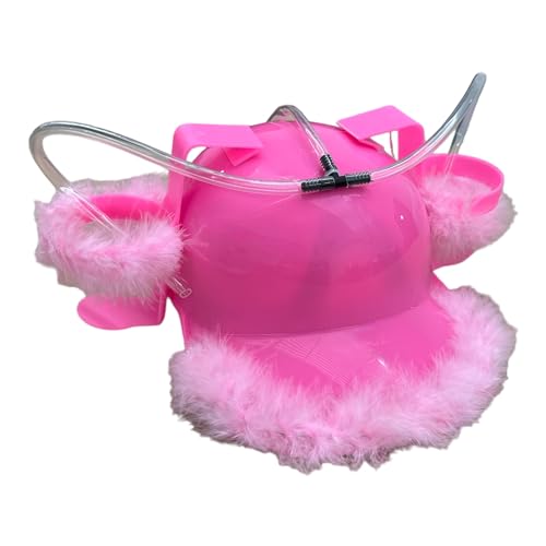 TIENDA EURASIA - Casco para Beber Cerveza | Gorra Cerveza con Plumas de Rosa | Soporte 2 Latas de Cerveza | Sistema de Pajitas para Beber | 32 x 27 x 15 cm | Gorros Fiestas, Despedidas, Verano