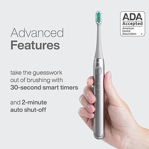 Image of Aquasonic Icon ADA-Accepted Rechargeable Toothbrush | Magnetic Holder & Slim Travel Case | 2 Brushing Modes & Smart Timers | Gentle Micro-Vibrations (Stone)