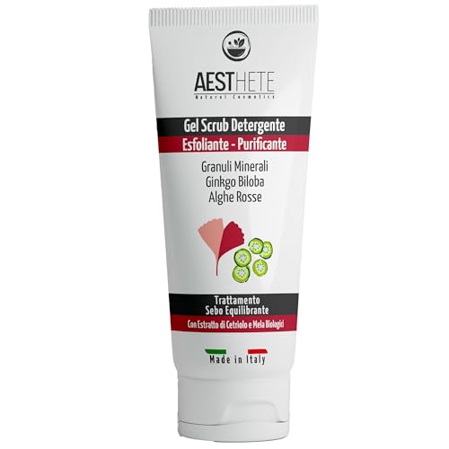 Scrub Viso Uomo e Donna Esfoliante Gel Detergente Purificante Delicato Naturale per Pelli Miste e Sensibili, Detox con Alghe Rosse, Elimina Punti Neri e Imperfezioni Efficace, 100 ml