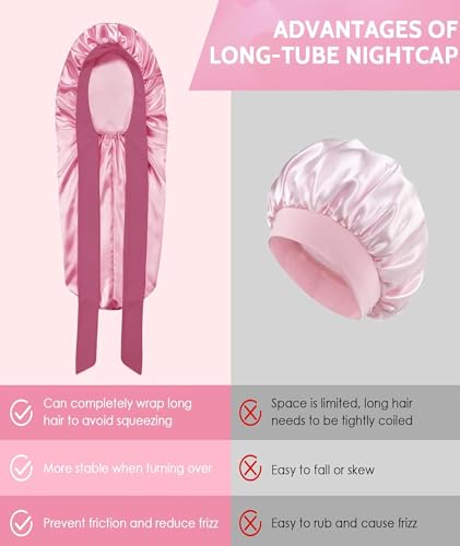 Image of Silk Bonnet for Sleeping, Satin Hair Cap for Sleeping, Bonnet for Curly Hair, Hair Bonnet for Women, Hair Cap for Sleeping, Satin Hair Bonnet for Night Hair Protection Pink