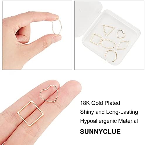 SUNNYCLUE 1 Box 48Pcs 18k Gold Geometric Hollow Frame Charms Open Back Bezel Pendants Earring Linking rings Connectors Blanks Jewellery Findings for DIY Necklace Jewelry Making