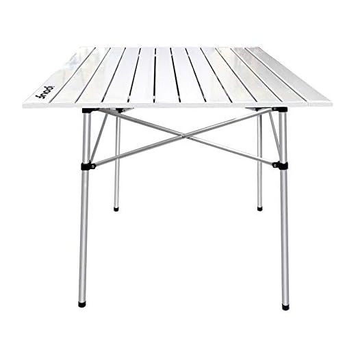 IPOUF Folding Square Table Lightweight Aluminum Camping Roll Up Top Compact Table with Carry Bag for Outdoor Picnic (White Chain)