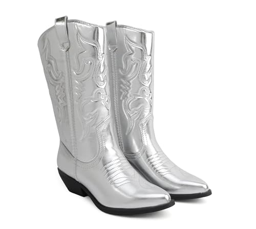 Image of Soda inchTELLER inch ~ Women's Western Cowboy Boots with Stitched Detailing, Pointed Toe, and Low Block Heel