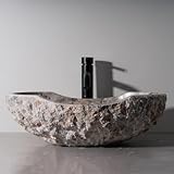 MIDUSO Handcrafted in Elegant Gray Stone, Boat - Shaped Stone Vessel Sink, CHARCOAL TAUPE GRAY COLOR