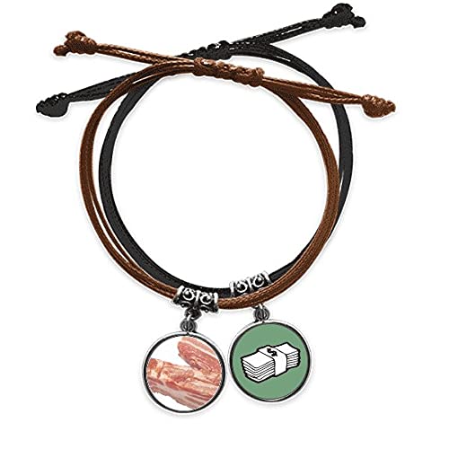 Pulsera de cuerda de mano con diseño de grasa de cerdo y cadena de cuero exclusiva