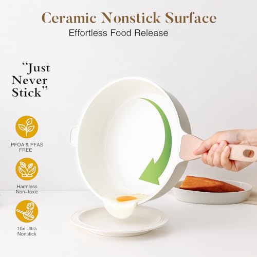 Image of Kordisen Nonstick Ceramic Deep Frying Pan, 11 Inch Non Toxic Skillet with Lid, Healthy Jumbo Cooker, Saute Pan for Cooking, Induction Cookware, PFOA & PFAS Free (Cream)