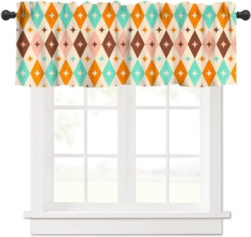 Image of Mid Century Modern Window Valance Curtain, Vintage Retro Stars Abstract Boomerang Pattern Window Valances Treatments for Kitchen Living Room Cafe Decor 54'x18', 1 Panel