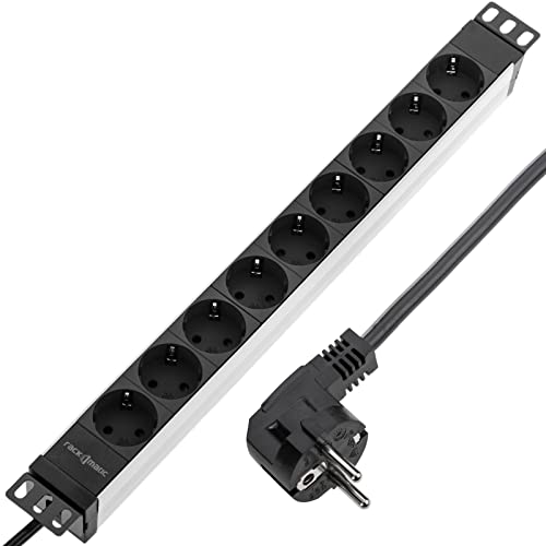 RackMatic – PVC strip with 9 black Schuko plugs for 19 1U rack cabinet ...