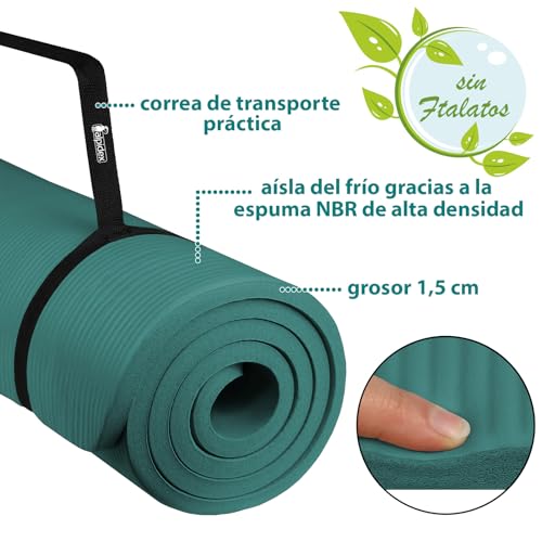 ALPIDEX Esterilla Yoga Gruesa 1,5 cm Colchoneta Antideslizante Tapete Gymnasia Pilates 3 Anchos Fitness Mat Alfombra Deporte Fitness Ejercicios Mat Gimnasio Casa, Turquoise, 190 x 60 x 1.5 cm - imagen 5