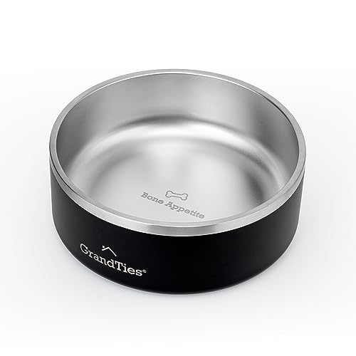 GRANDTIES グランタイズ 真空断熱ペットボウル 1250ml Mサイズ 色:ミッドナイトブラック 餌用ボウル 犬 猫 dog catペット用 おしゃれ プレミアム 水分補給 保温保冷 底面滑り止め付き 自宅 散歩